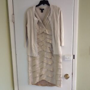 White House Black Market Cream Two Piece Midi Dress